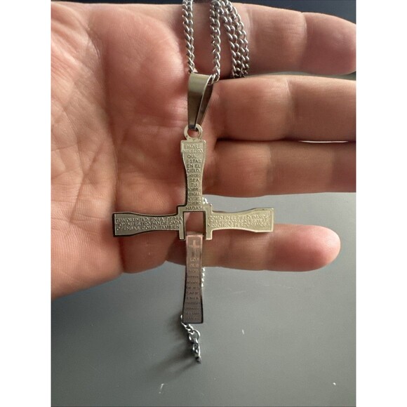 Dominic Toretto Style Cross Necklace Stainless Steel Cubic Zirconia Pendant - Picture 5 of 6